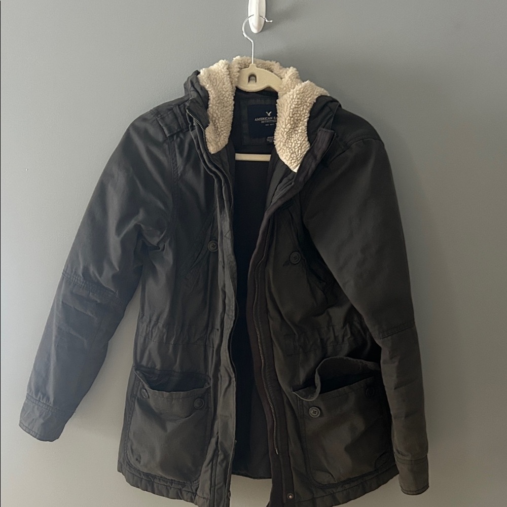 American Eagle Outfitters Dark Utility Jacket with Sherpa Lining